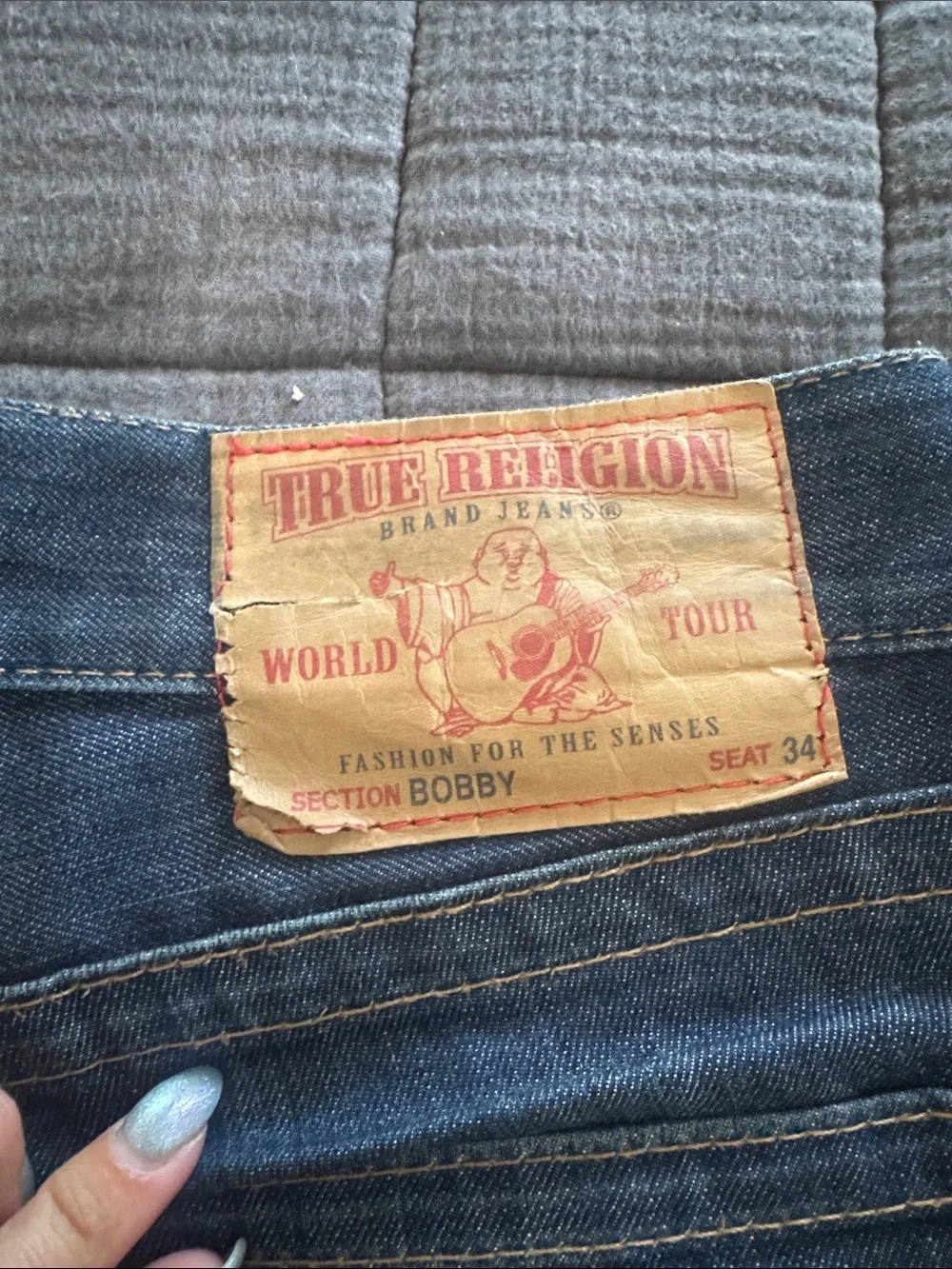 True Religion Indigo Jeans with Yellow Stitching